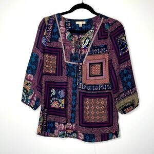Skies are Blue Patterned Purple Blouse S